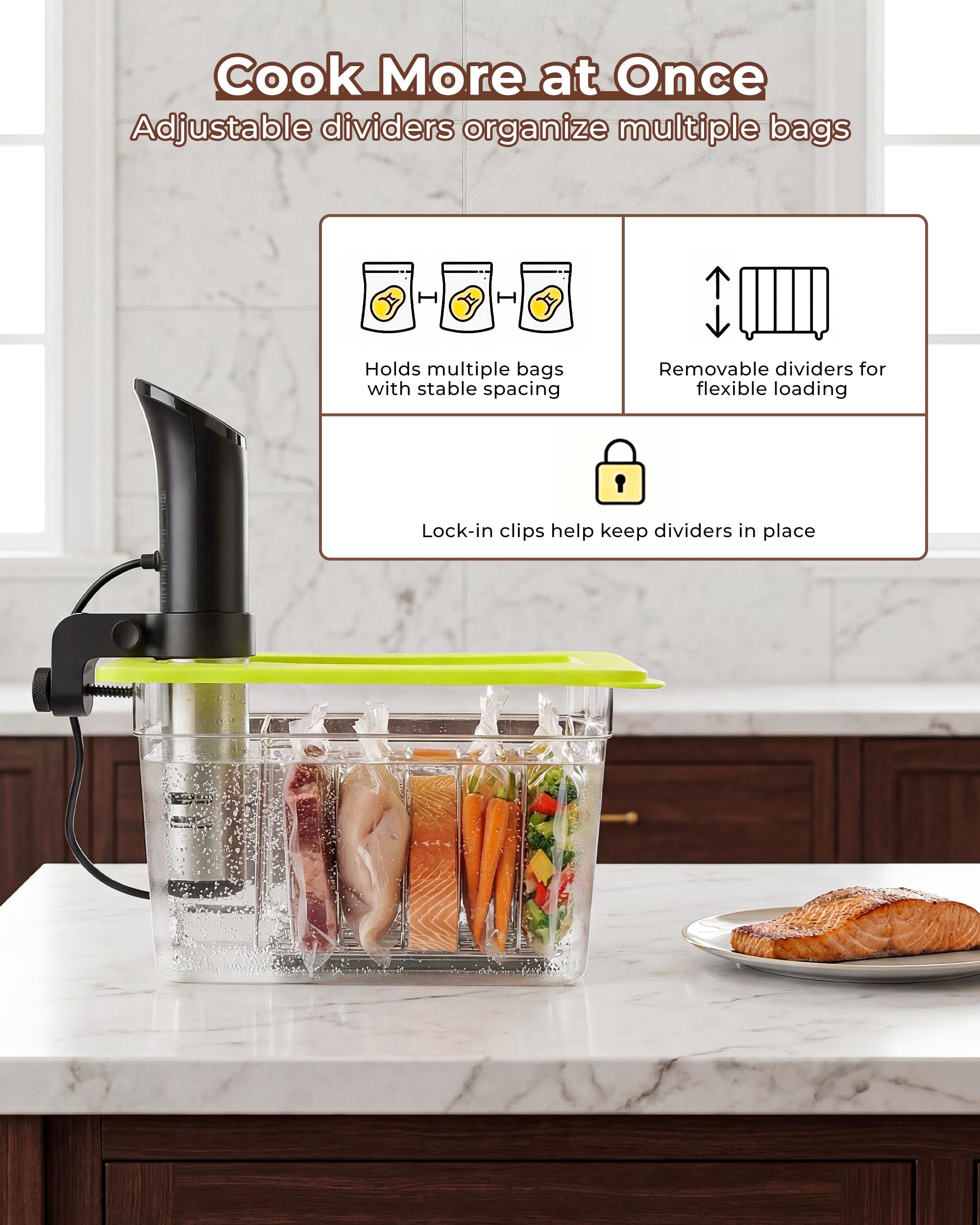 EVERIE Contenitore Sous Vide da 12 litri con coperchio universale in silicone e griglia per sottovuoto compatibile con tutti i modelli Anova, Anova Nano, Chefsteps Joule, Instant Pot, Wancle Sous Vide