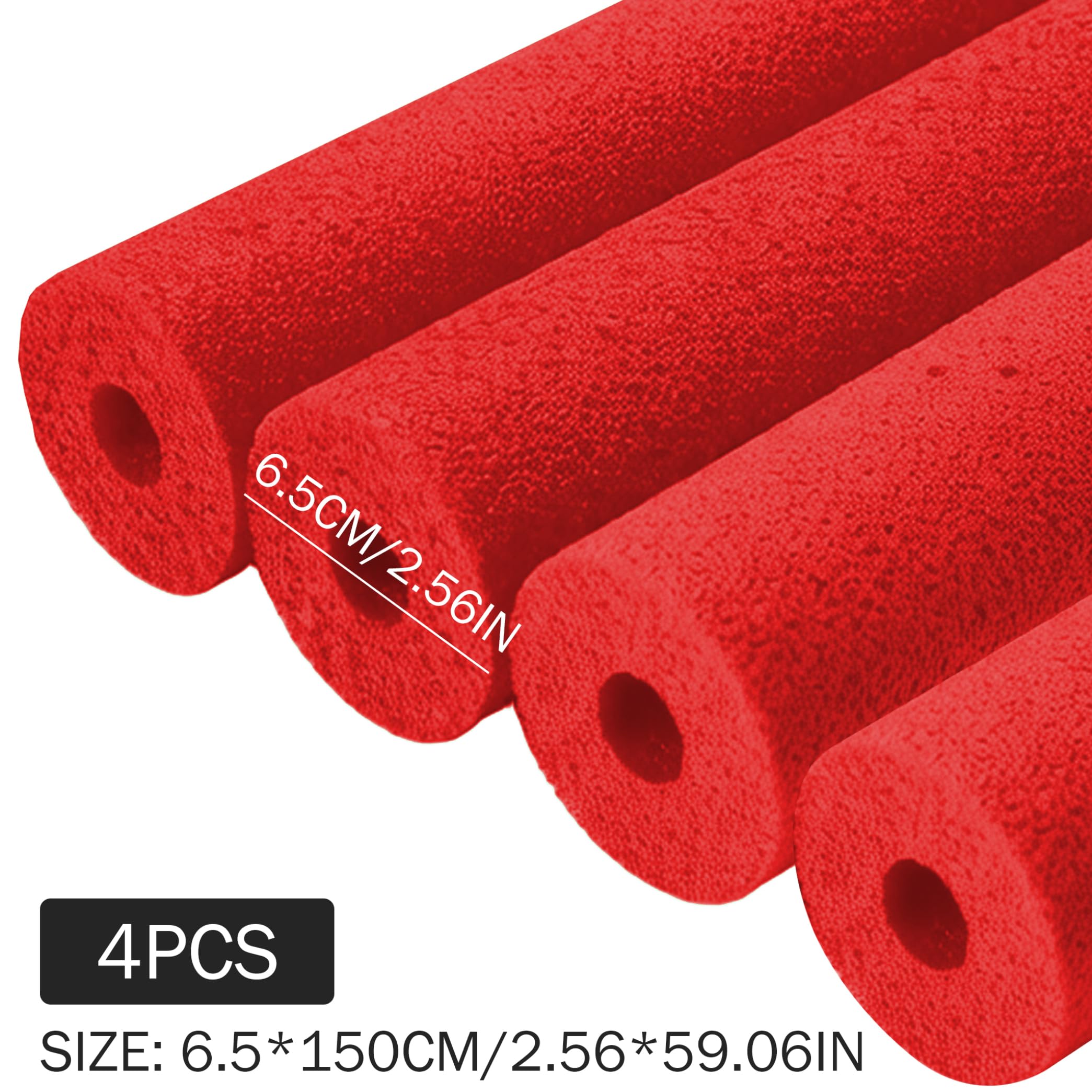 Espuma de Fideos para Piscina, 4 Piezas de Fideos para Piscina, Ayuda Flotante Hueca para Nadar para niños, Flotador de Juego acuático, 6, 5x150 cm, Rojo..