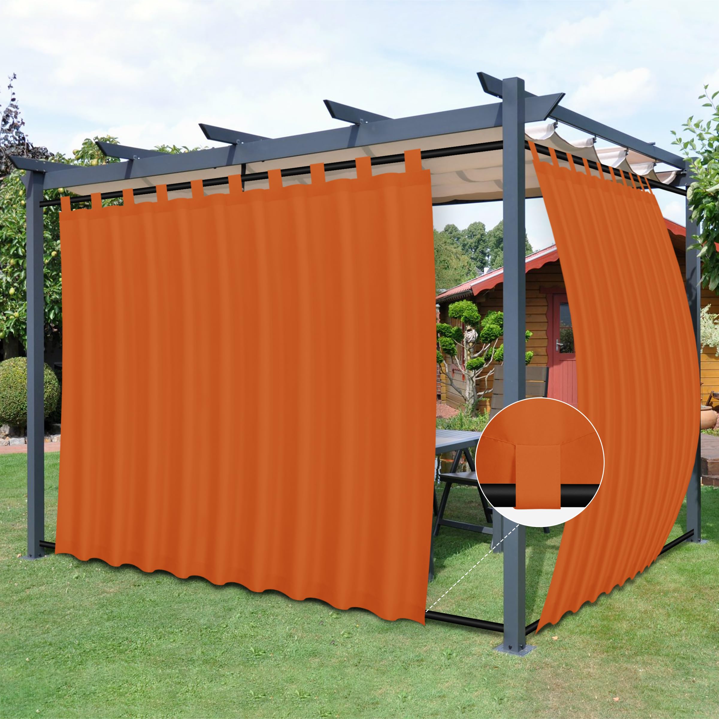 Rideaux d'extérieur 279x213 cm grand format orange résistant intempéries