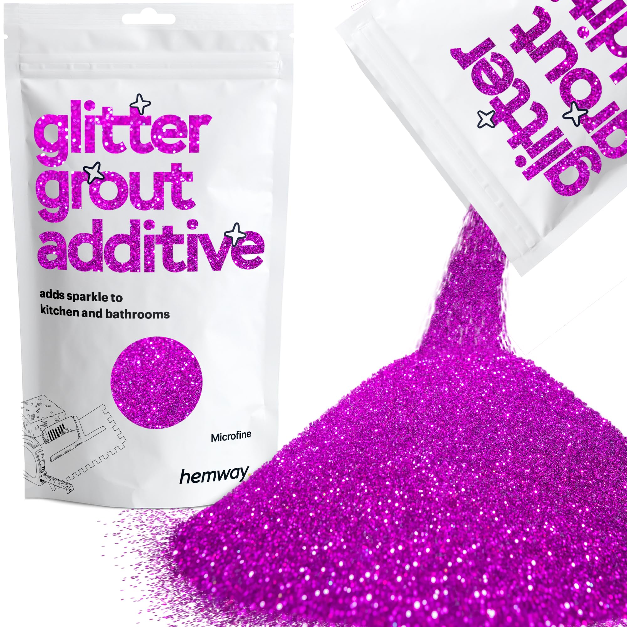 Hemway Fuchsia Pink Glitter Grout Additive Microfine 100g Metallic Flakes for Adding Sparkle to Kitchen & Bathroom Tiles