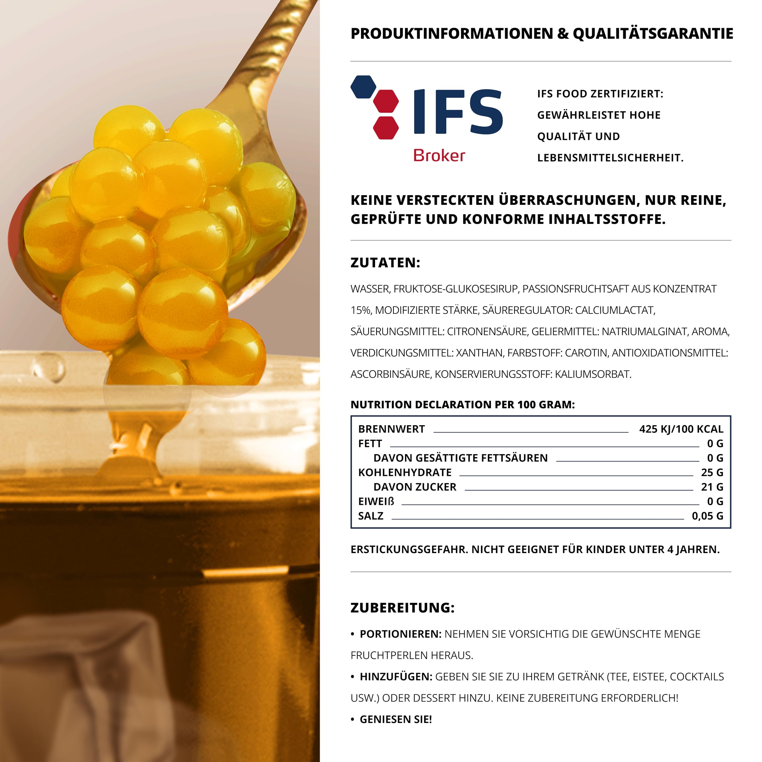 INSPIRE FOOD Bubble Tea Perlen Maracuja | Popping Boba Fruchtperlen 1kg | Tapioka Fruchtperlen und Boba Perlen - 100% vegan und glutenfrei, ohne künstliche Farbstoff