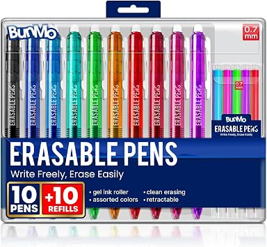 BUNMO Erasable Gel Pens - Multicolor Erasable Colored Pencils for Smooth Writing & Drawing - Gifts for Teens - 10 Colorful Pens with 10 Refills Included