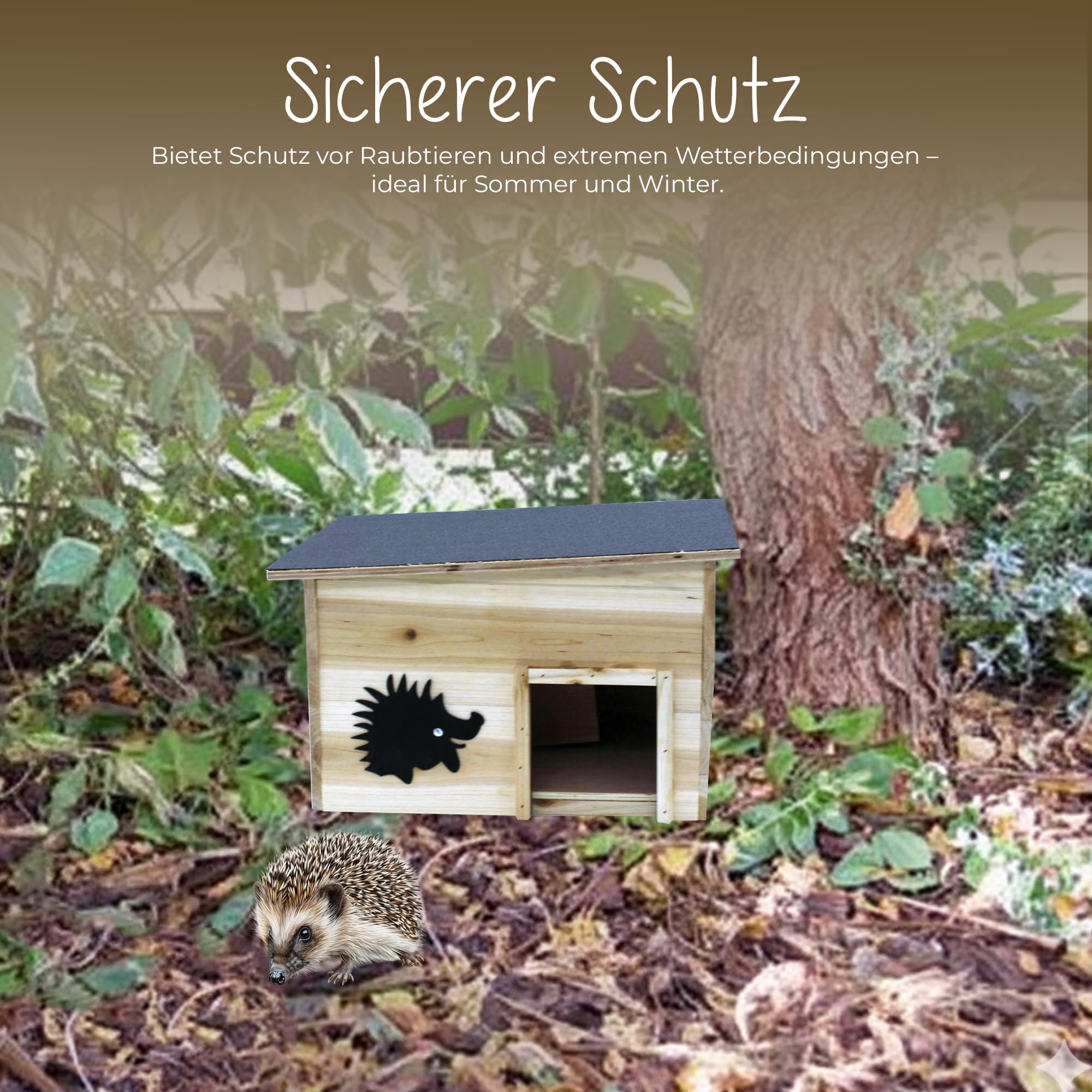 Igelhaus Winterfest mit Boden 40 x 32 x 24 cm, Winterfestes Igelhaus Bausatz, Futterhaus Igel Schlafhaus, Hedgehog House mit Labyrintheingang, Igelhäuser, Igelhöhle