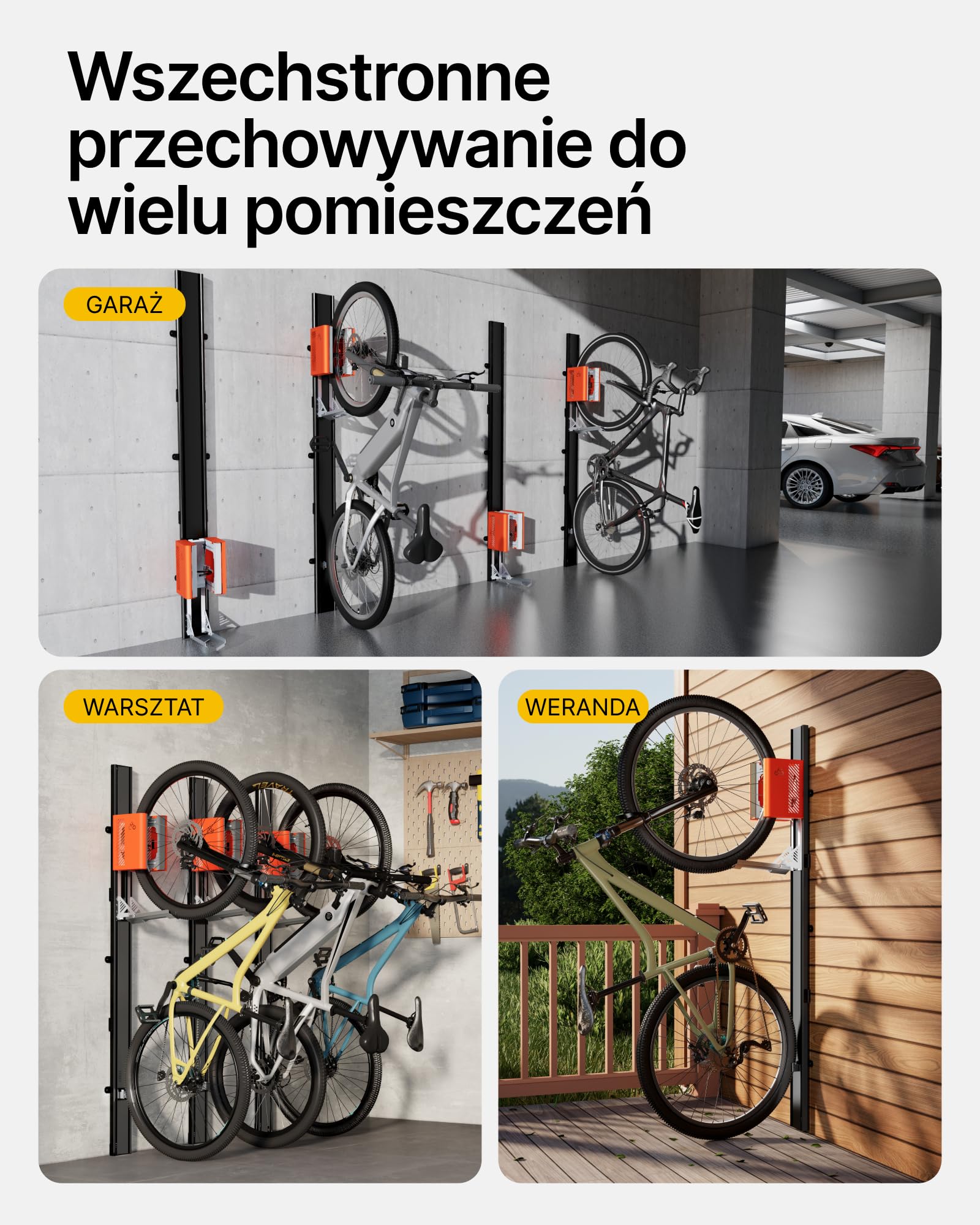 monTEK Automatyczny Uchwyt Rowerowy na Ścianę, Pionowy Wieszak Rowerowy do Opon 24-29 Cali, Udźwig do 32 kg, Oszczędność Miejsca w Garażu dla Rowerów Górskich, Szosowych i E-bike