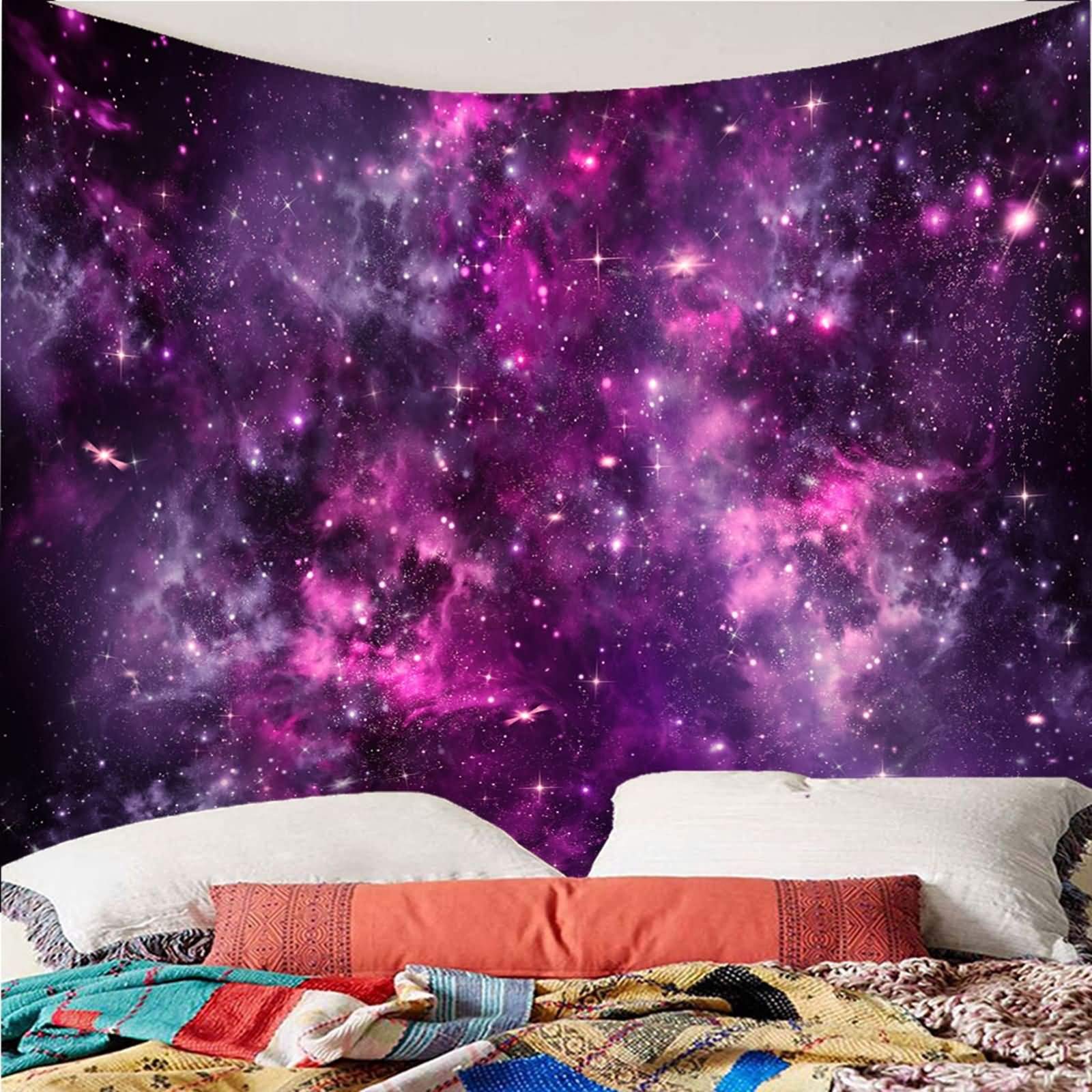 Tapiz Suelo 350x256CM,Cielo Estrellado Tapiz 3D Tela Poliéster Púrpura