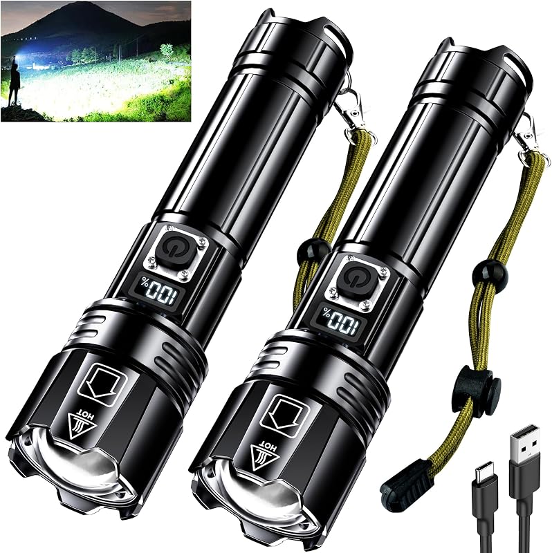 AKNEAR Rechargeable LED Flashlight High Lumens, Super Bright Flashlights with Zoomable & USB C Rechargeable & 5 Light Mode & IPX7 Waterproof, Powerful Flash Light for Home, Hiking, Camping