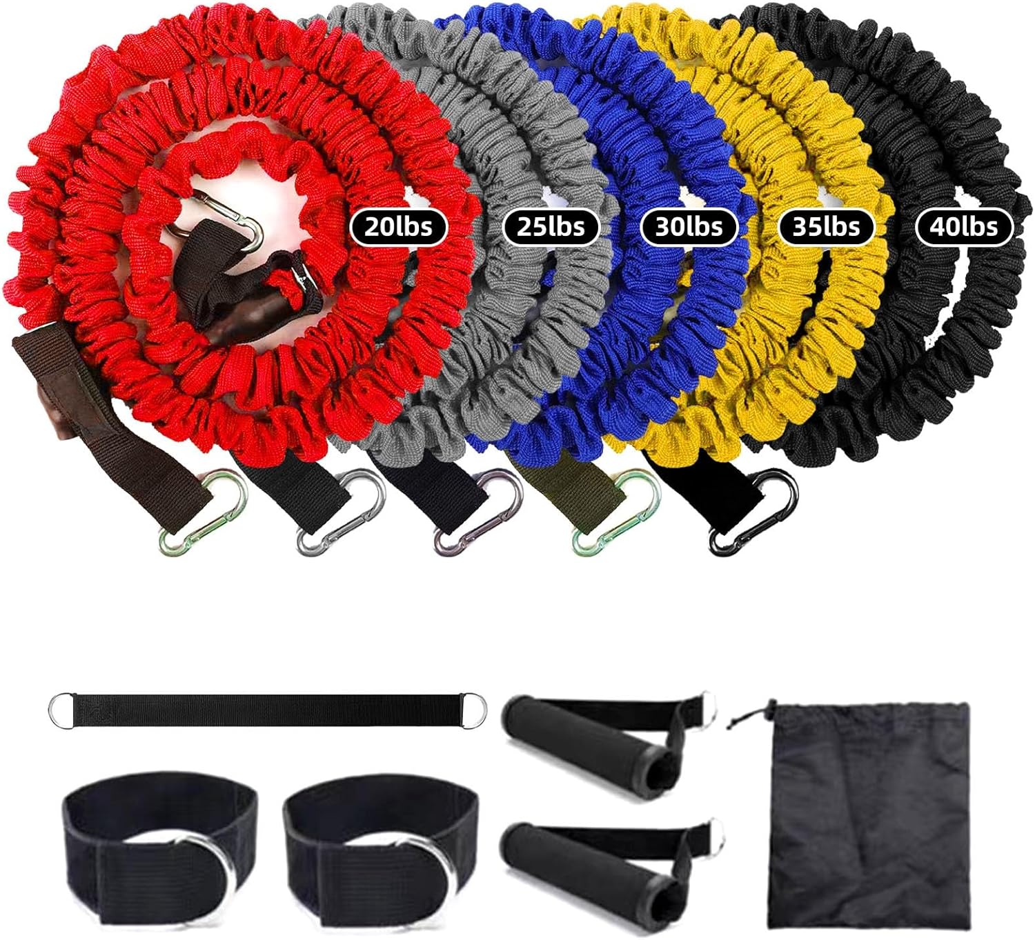 Resistance Bands Set, 20lbs to 40lbs Exercise Rope with Handles Fitness Workout for Full Body Workout Training Shape Figure, Yoga, Home Gym 11PCS