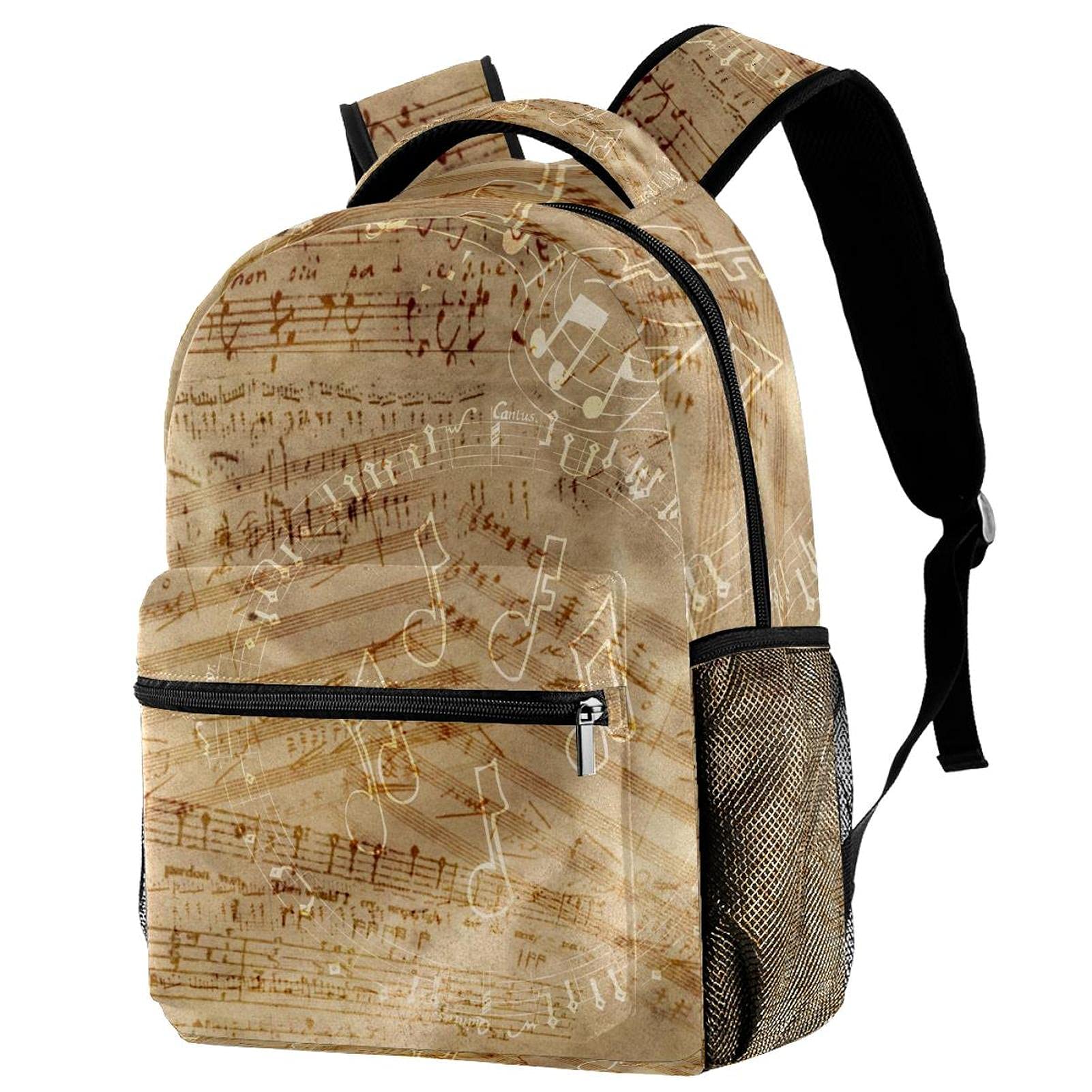 Sac à dos campus imperméable à notes de musique avec porte-bouteille latéral