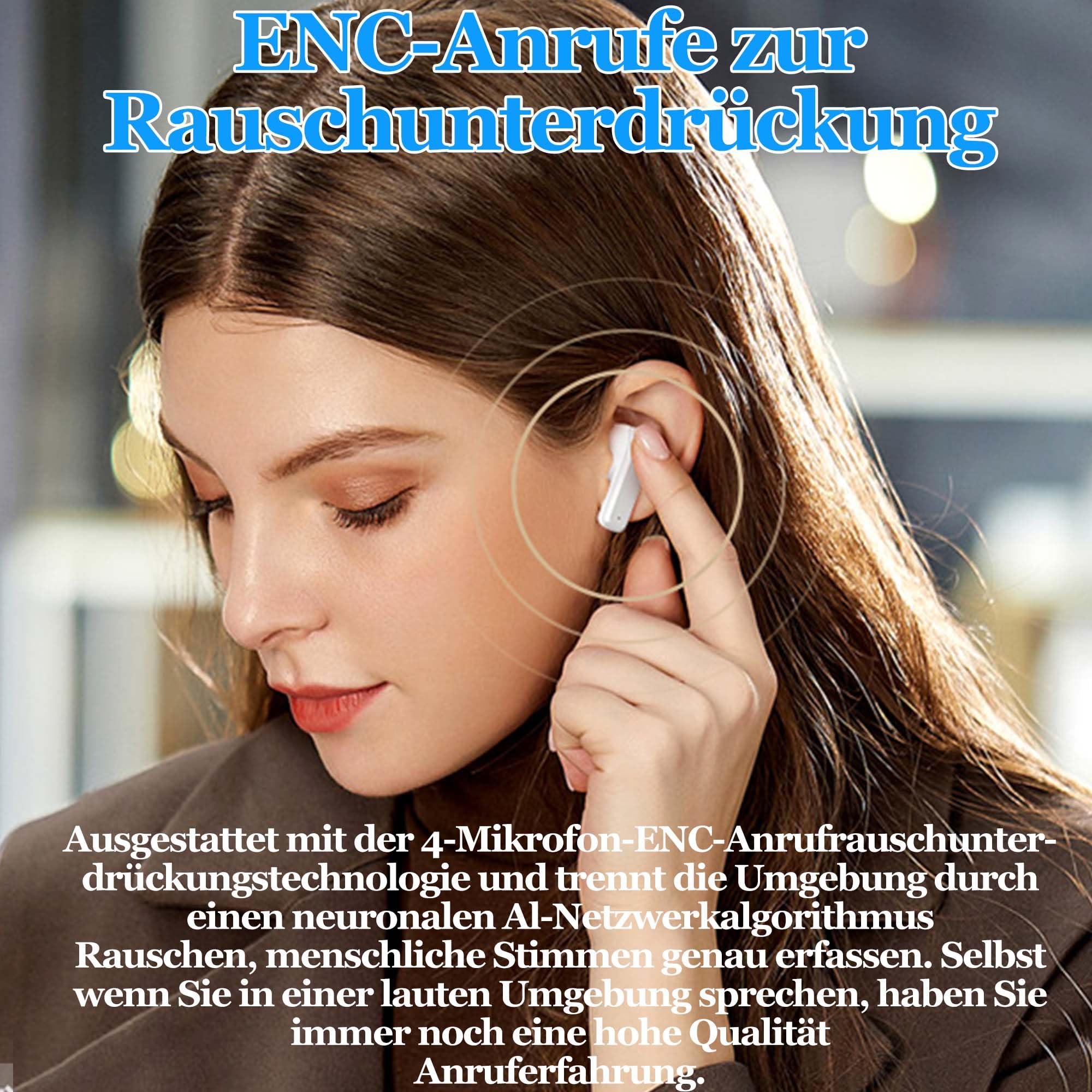 Auricolari Bluetooth in-ear, smart touchscreen, grande display con cancellazione del rumore, per sport, gioco, dormire, Hi-Fi, multilingue per smartphone, tablet, laptop, regalo (bianco)