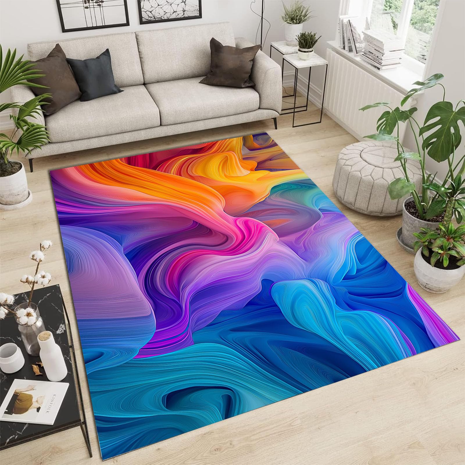 Tapis salon bleu marine poil ras doux | Design lisse lineaire 160x230