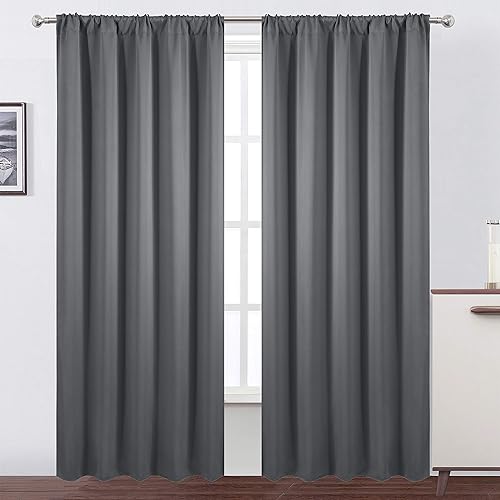 LEMOMO Cortinas opacas grises, 52 x 84 pulgadas, juego de 2 paneles de cortinas opacas con aislamiento térmico para oscurecer la habitación para