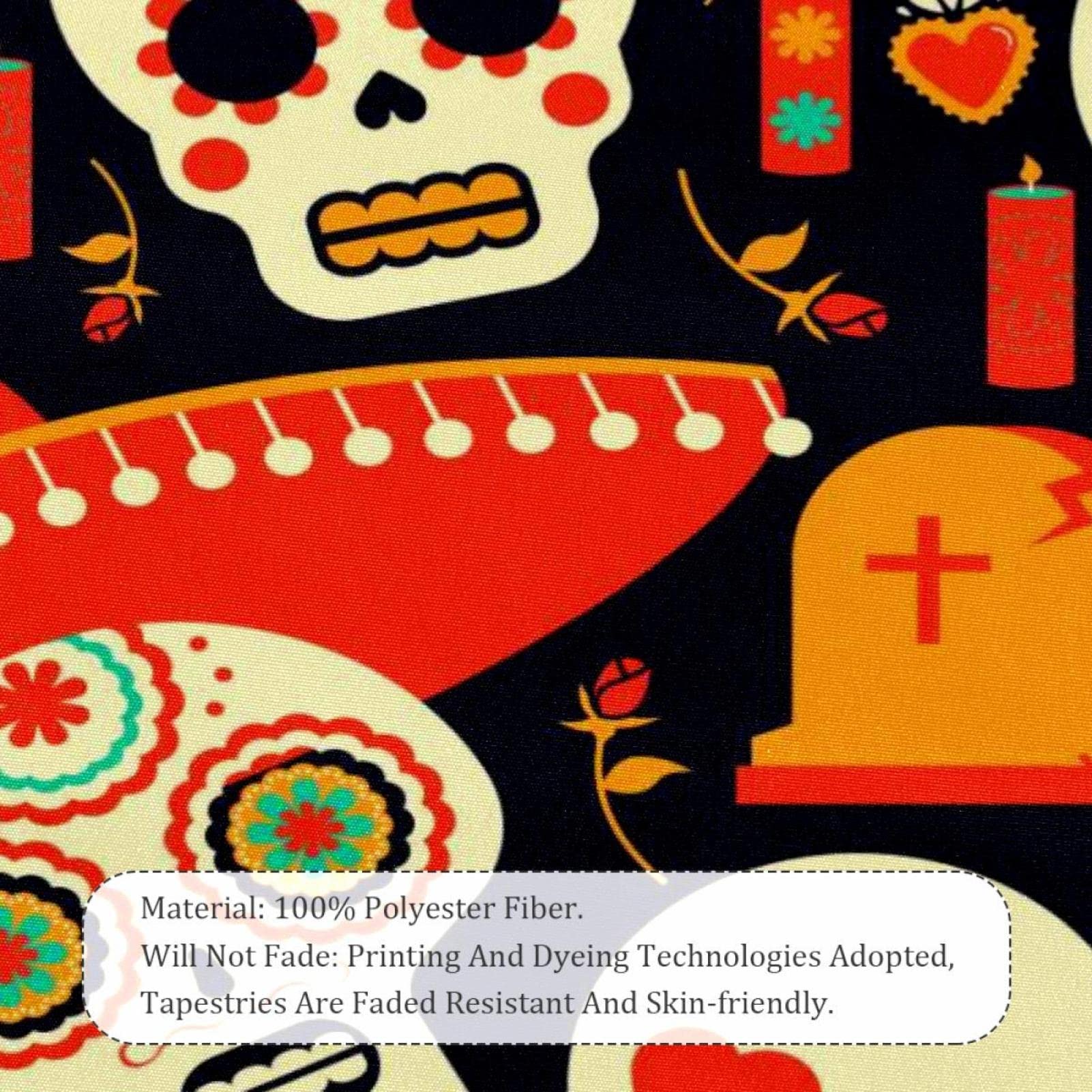 Zucchero teschio da parete per adolescenti adulti, esotico floreale arazzo gotico spooky Wall Art Halloween horror Theme Arazzi decorazione da soffitto per soggiorno camera da letto, grigio nero, XL
