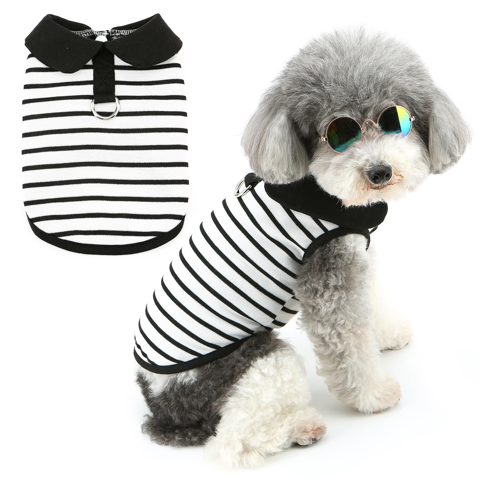 Zunea Striped Dog Shirts for Small Dogs Girl Boy Summer Puppy Clothes with Leash Ring Soft Breathable Basic T-Shirt Pet Dog Cat Sleeveless Vest Tank Top Doggie Chihuahua Toy Poodle Apparel S