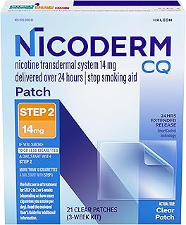 NicoDerm CQ Nicotine Patches to Help Stop Smoking with Behavioral Support Program, 14mg, Step 2-21 Count