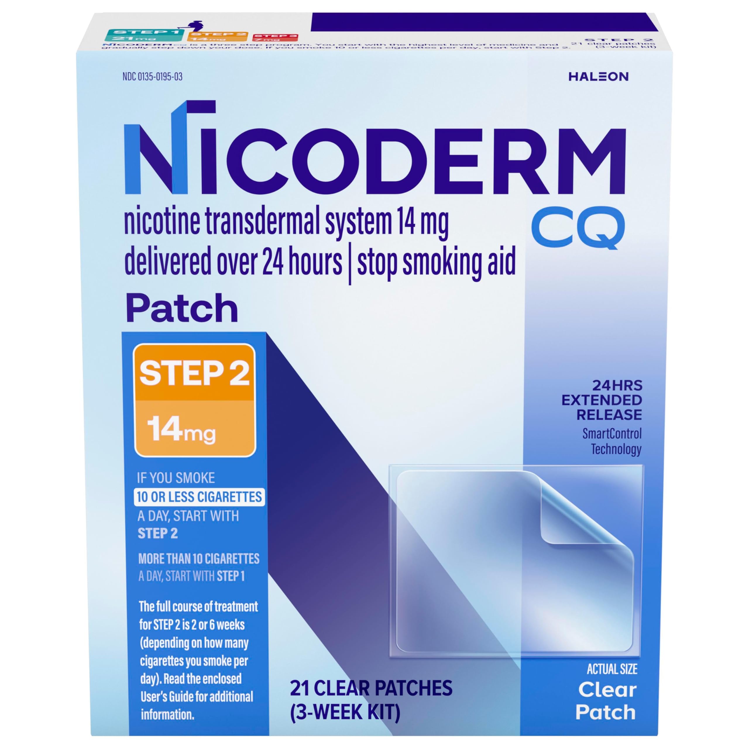NicoDerm CQ Nicotine Patches to Help Stop Smoking with Behavioral Support Program, 14mg, Step 2-21 Count