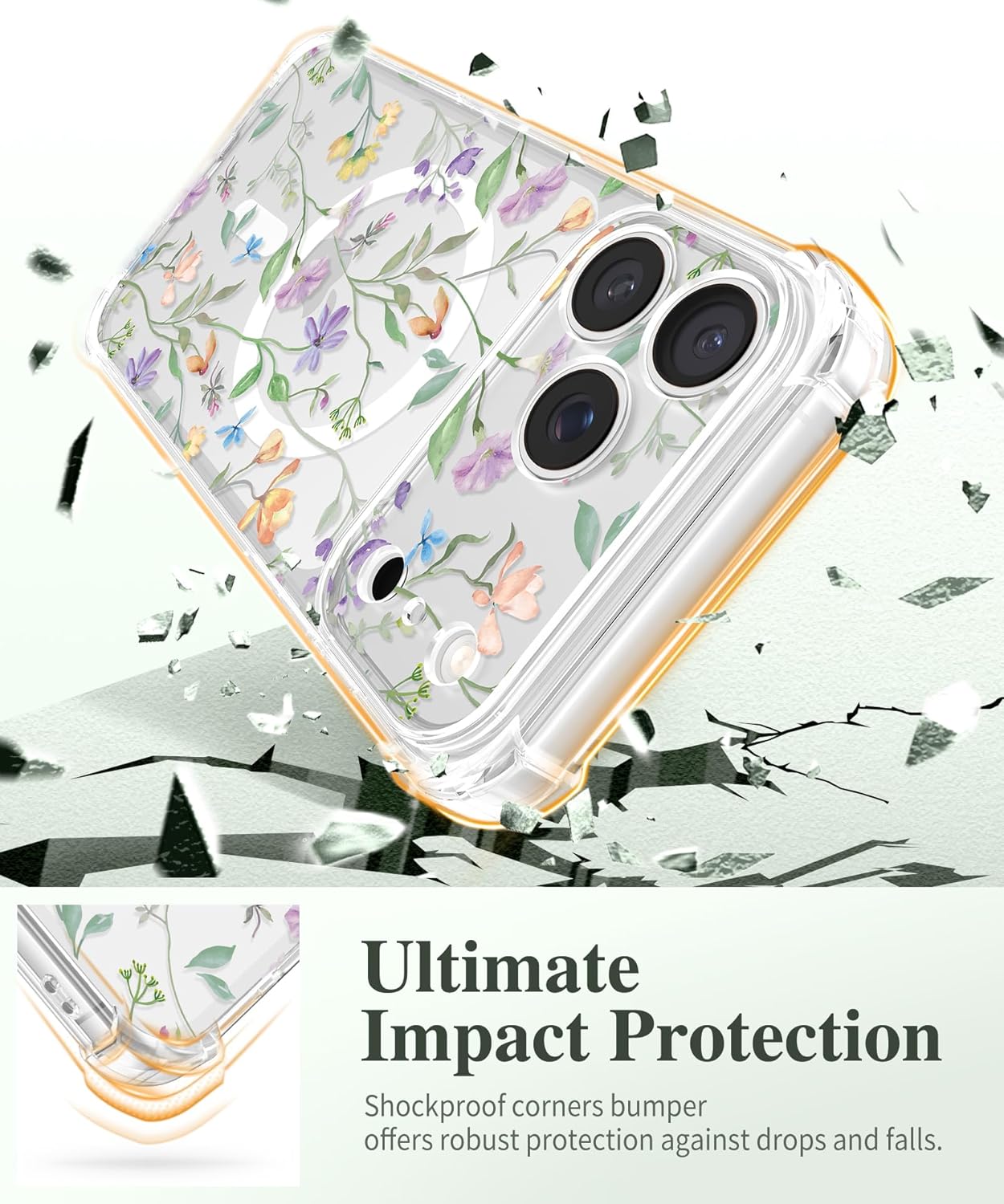 GVIEWIN for iPhone 17 Pro Max Case Compatible with MagSafe, with Screen Protector Upgraded [Full Camera Protection] [Non Yellowing] Floral Slim Shockproof Clear Women Phone Cover (Bindweed/Colorful) - Image 4