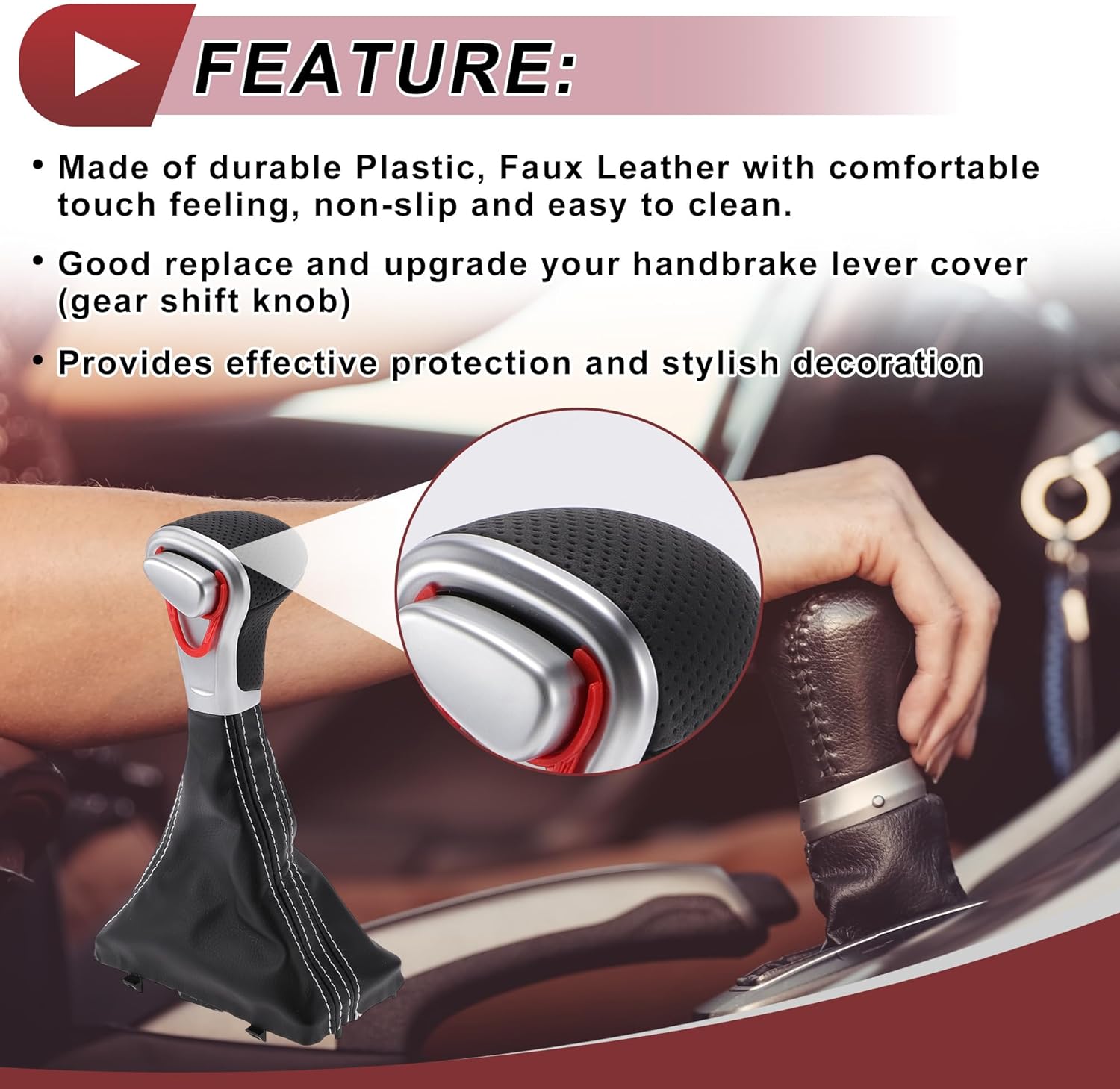 Automatic Gear Shifter Knob with Cover for Audi A5 2008-2016 Plastic Faux Leather Automotive Gearbox Stick Shifter Lever Knob Black White