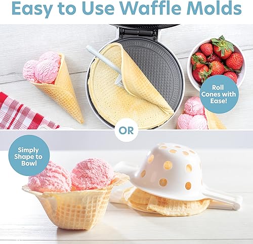 Miniatura 2 de Máquina de gofres y cuencos para conos de helado caseros, incluye prensa de tazón exclusiva de Amazon y rodillo moldeador, máquina eléctrica