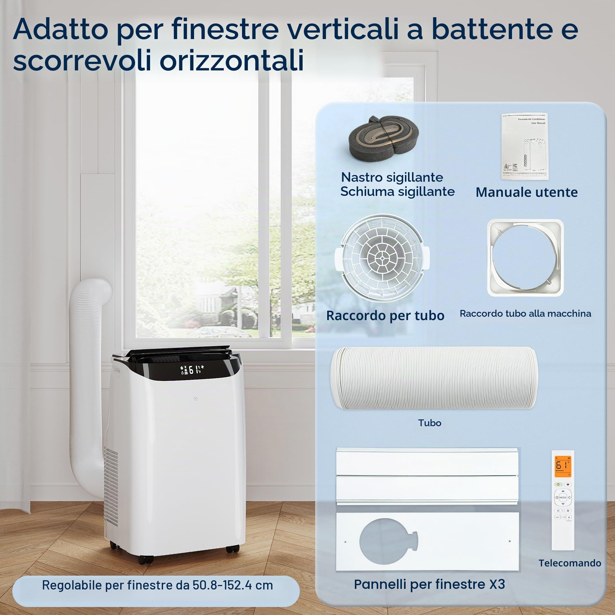 12000 BTU - Condizionatore portatile con telecomando, unità AC 3 in 1 ventilatore e deumidificatore, rinfresca stanza fino a 500 ft², modalità
