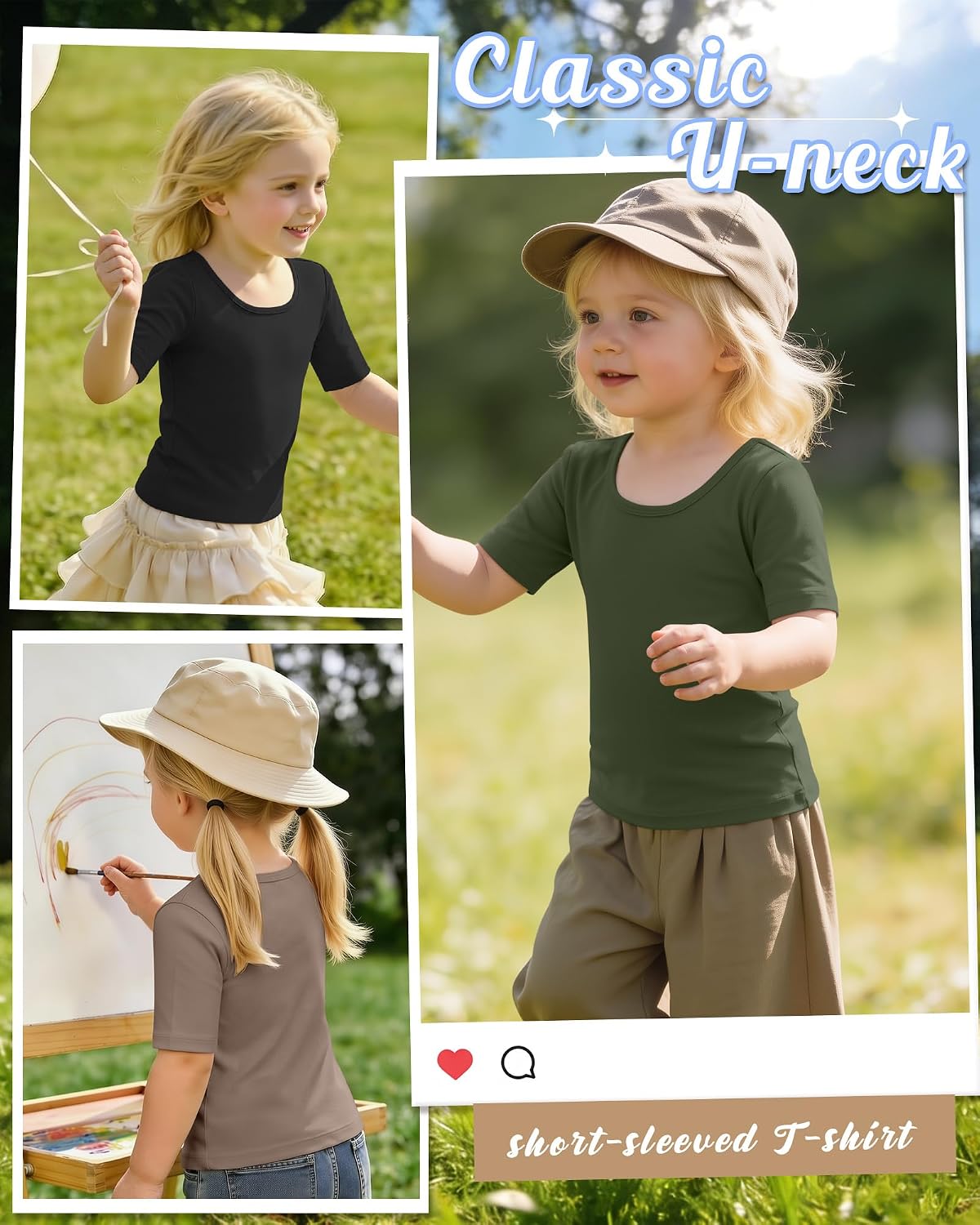 3 Pack Toddler Girls' T-Shirts Baby Girls' Scoop Neck Half Sleeve Tees Slim Fit Summer Basic Tops 18m-5t