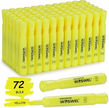 WOSWEL Highlighters Bulk, 72 Pack Tank Style Highlighters Set, Fluorescent Yellow, Chisel Tip Highlighter Markers Bulk for Kid and Adult Coloring, Highlighting as School Supplies