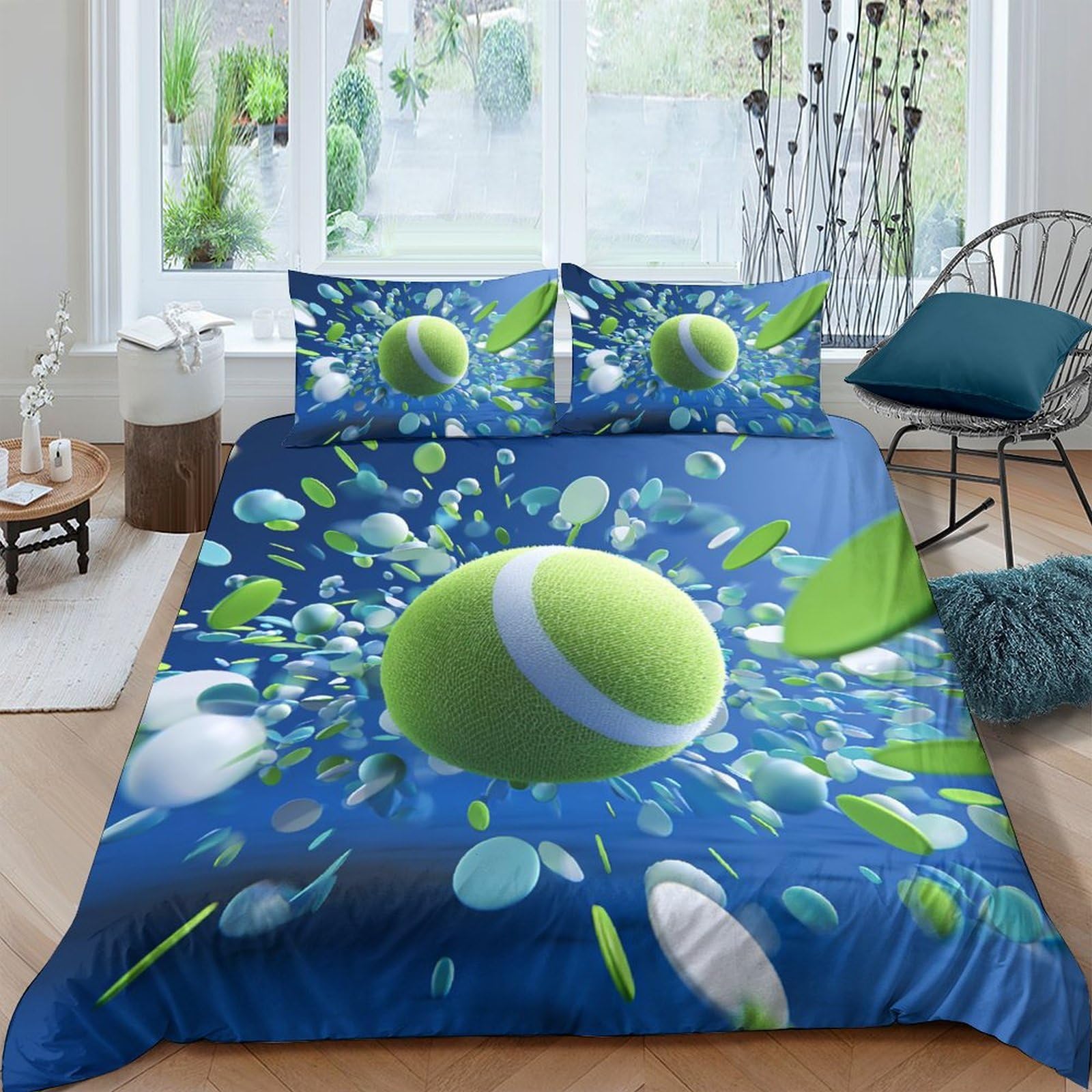 Ctjqhvkz Style-2 3D Printed Tennis Ball Splash Fitted Sheet Microfiber Blue Bed Cover For Bedroom Dorm Mattress Decor Protection Single（135X200cm）