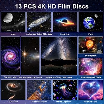 Galaxy Projector, 4K HD Planetarium Star Projector with 13 Film Discs, 360° Rotatable Realistic Nebula Night Light with Timer & Dynamic Meteor for Bedroom Decoration [Energy Class E]