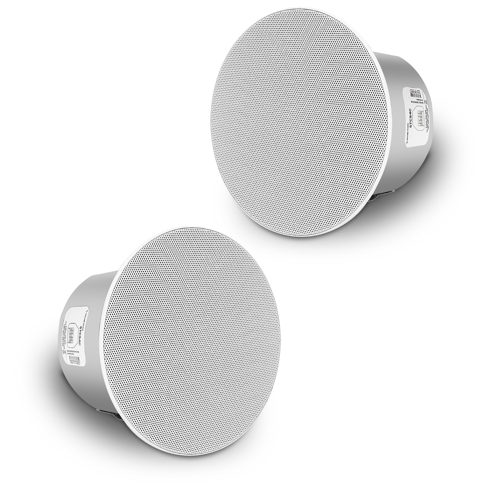 Sound Town Pair of 6.5" Coaxial in-Ceiling Speakers with Metal Backcan and Tile Rails, 70V/100V/8-Ohm Switchable, Magnetic Grill, White (STCS6C-PAIR)