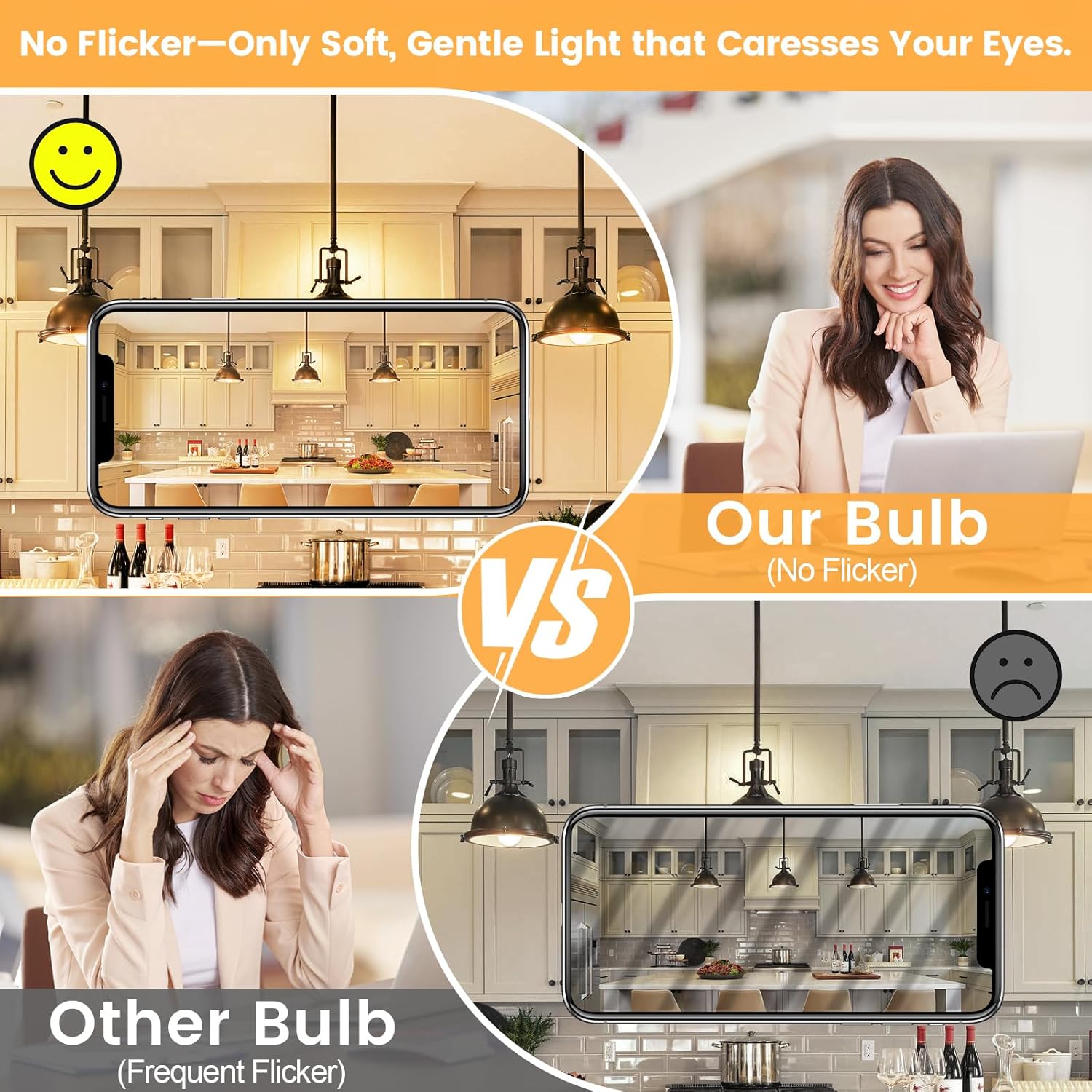 Brightever A19 Dimmable LED Light Bulb, E26 Led Bulb 60 Watt Equivalent, Energy Efficient 9W, Soft White 2700K, 800 Lumens, Lightbulbs for Bedroom Living Room Home Office Lamp, 4-Pack