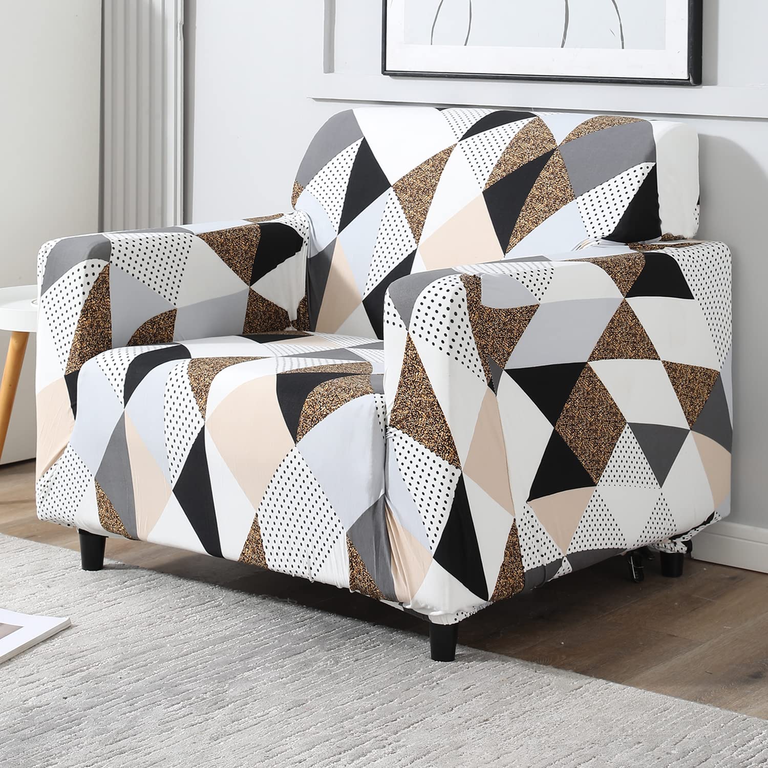 HOKIPO Sofa Cover 1 Seater Fully Covered, Grey Brown Geometric