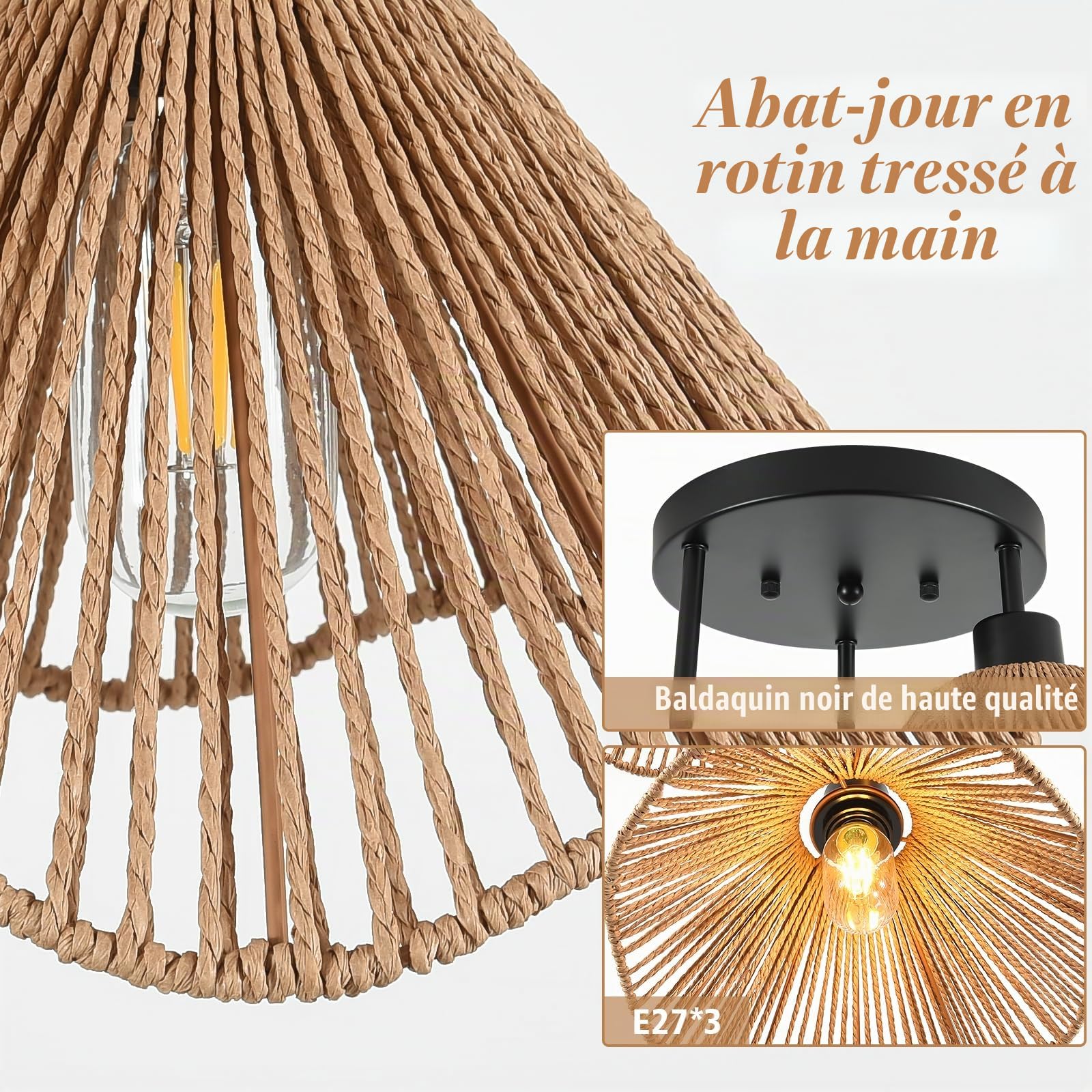 Boho Suspension Luminaire à 3 Lumières – Luminaire de Plafond pour Salon