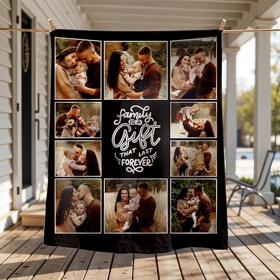 CanvasChamp Custom Blanket with Photos Collage, Text - Personalized Throw Blanket Customized Picture Blanket Gift for Valentine's Day, Christmas (40 x 30, Collage 3 Sherpa)