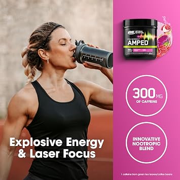 Optimum Nutrition Amped Pre-Workout, with Citrulline, Beta-Alanine, Nootropics and 300mg of Caffeine for Energy, Berry Fusion, 20 Servings (Packaging May Vary)