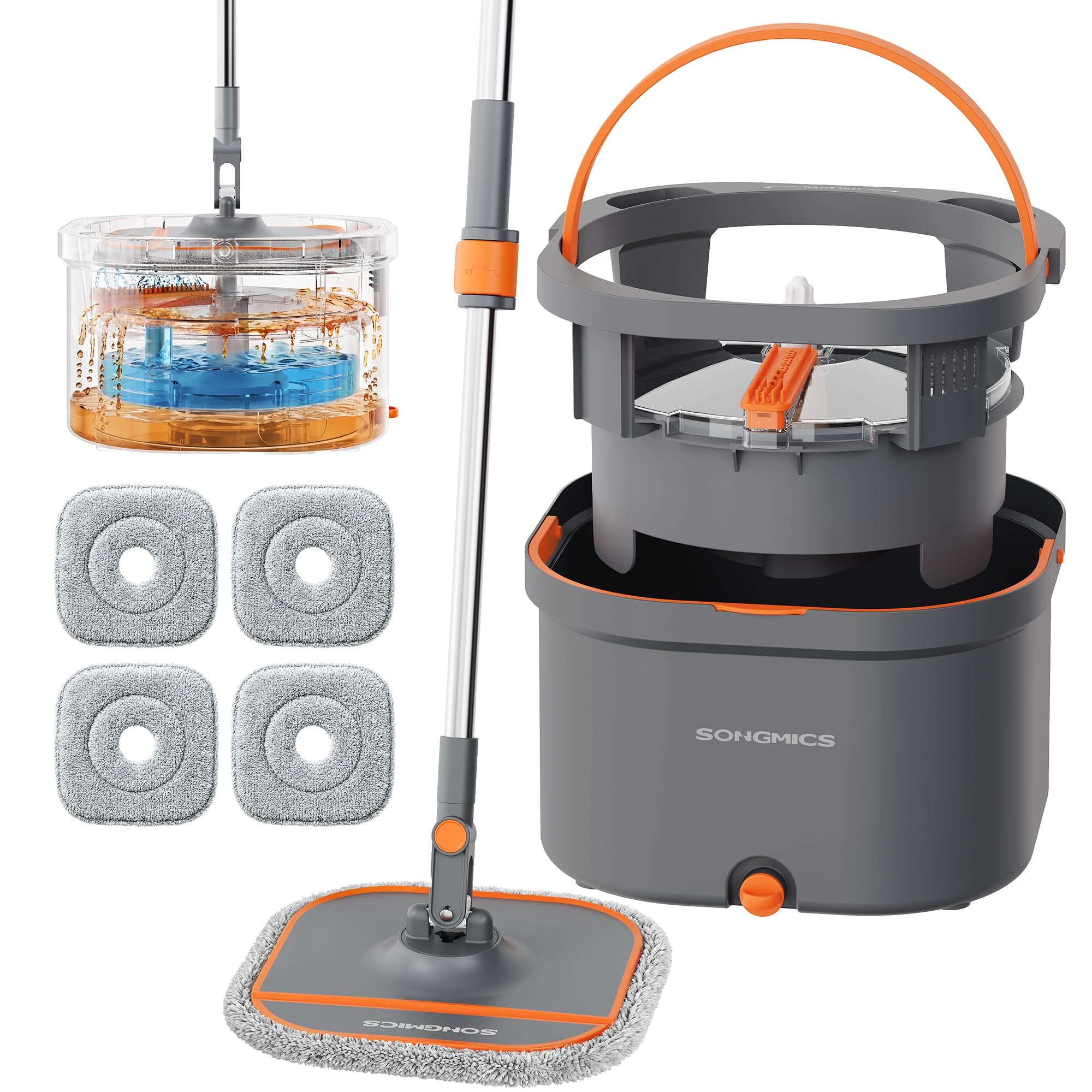 SONGMICS Wischmopp mit Eimer, Schmutzwasser-Trennung, 3,5 L