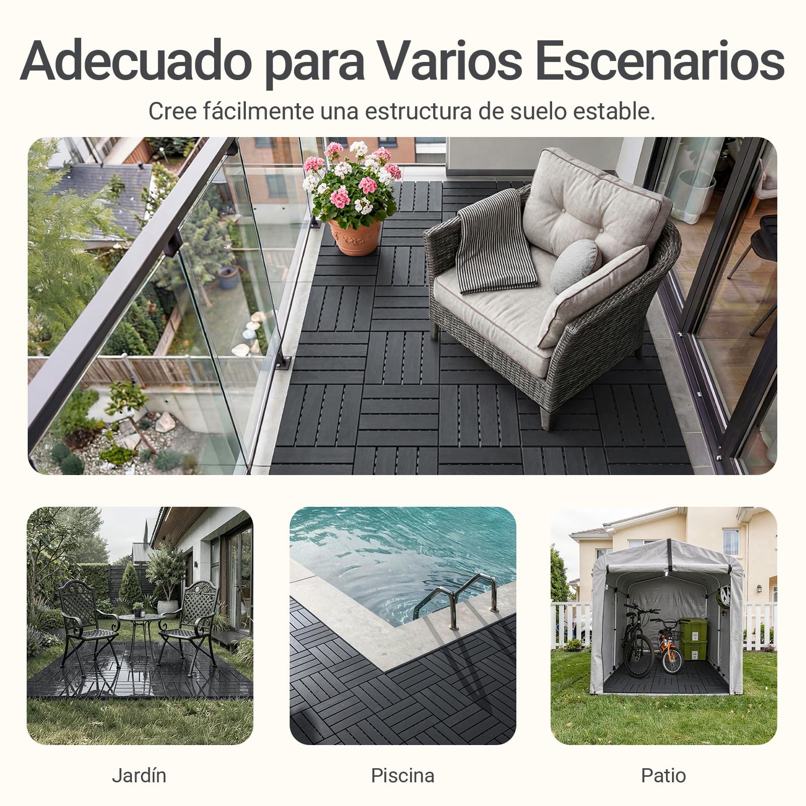 Sobuy Set de 35 Piezas Suelo para Terraza Exterior, Suelo Composite Exterior Antideslizante Impermeable Suelo Terraza Jardin Piscina Gris 30.5x30.5x2 cm SDA15-HG — view 4