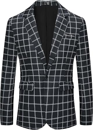 Lars Amadeus Plaid Blazers for Mens Notch Lapel Checked Pattern Wedding Dinner Sports Coat