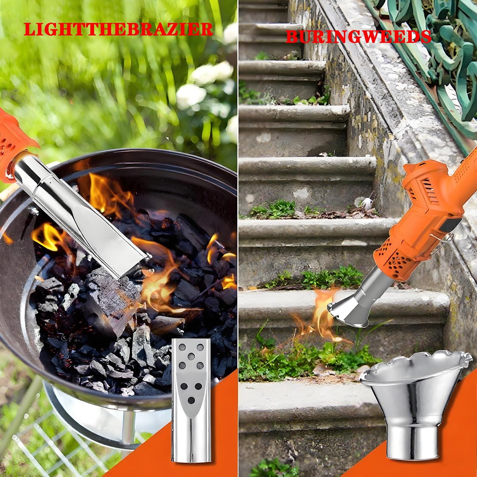 Générique Elektryczny palnik na chwasty 3 w 1, termiczny palnik chwastów 2000 W i pistolet termiczny na gorące powietrze, zawiera 5 dysz, idealny do trawy ogrodowej (kolor pomarańczowy)