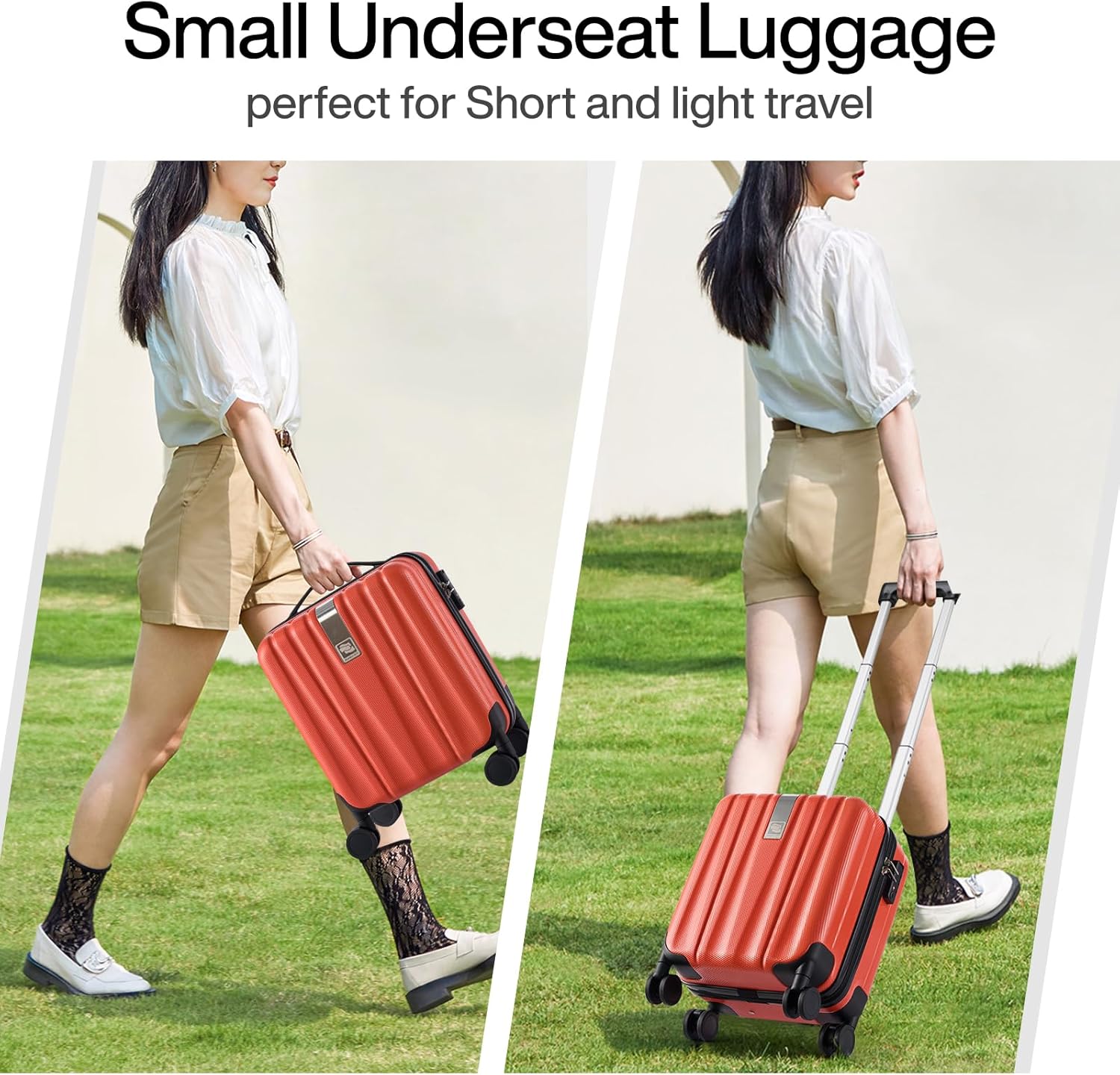 Hanke 14 Inch Underseat Carry On Luggage with Wheels Hard Shell Suitcases Lightweight Small Luggage for Weekender Mini Suitcase Carry On Bag Travel Luggage for Travel Rolling Suitcase.(Orange) - Image 2