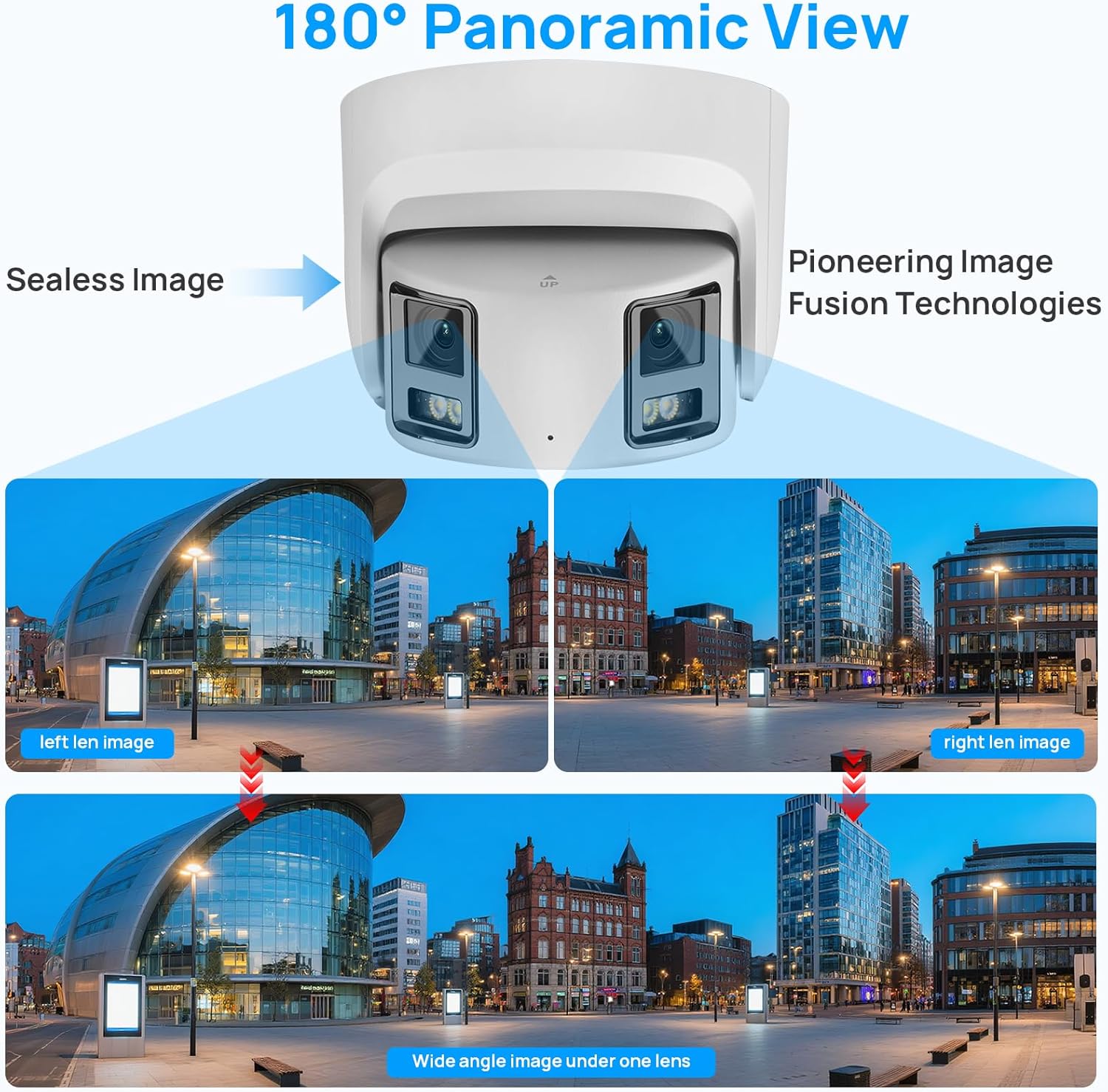 VIKYLIN 4K 8MP Panoramic Full Color PoE IP Camera,4mm Fixed Lens Turret IP Camera with Human/Vehicle Detection, Active Strobe Light, Audio Alarm, 2-Way Talk,SD Card Slot 512GB,Blue Iris,NDAA Compliant