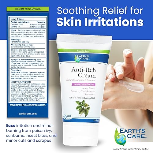 Miniatura 4 de Earth's Care Crema antipicazón, alivio de picazón de insectos extra fuerte, alivia las quemaduras solares, erupciones e irritación de la piel menor
