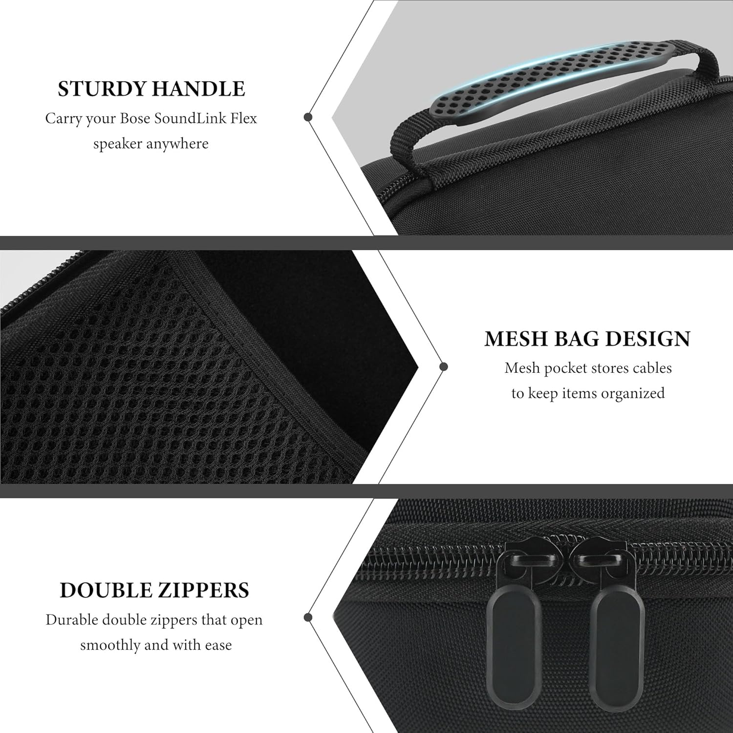 Geekria Speaker Case Compatible with Bose SoundLink Flex 2nd Gen, SoundLink Flex, Replacement Hard Shell Portable Speaker Protective Carrying Bag with Cable Storage (Black) - Image 3