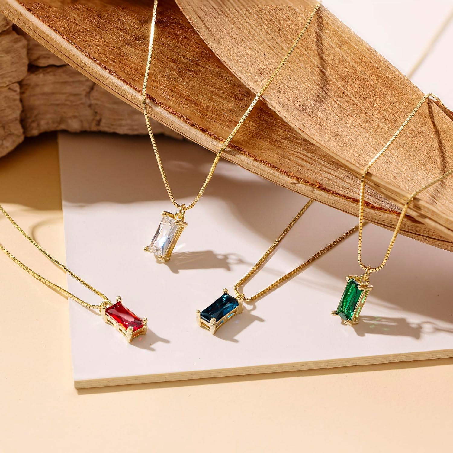 EVER FAITH Tiny Created Diamond Necklace, S925 Silver 14K Gold Emerald Cut Birthstone Cubic Zirconia Choker Necklace for Women Mothers Day/Birthday Jewelry Gifts - Image 5