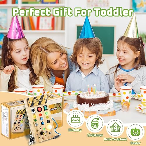 Miniatura 6 de Juguetes para niños pequeños, tablero de actividades de aprendizaje preescolar con luz LED, juguetes sensoriales para niños pequeños de 1 a 3 años,