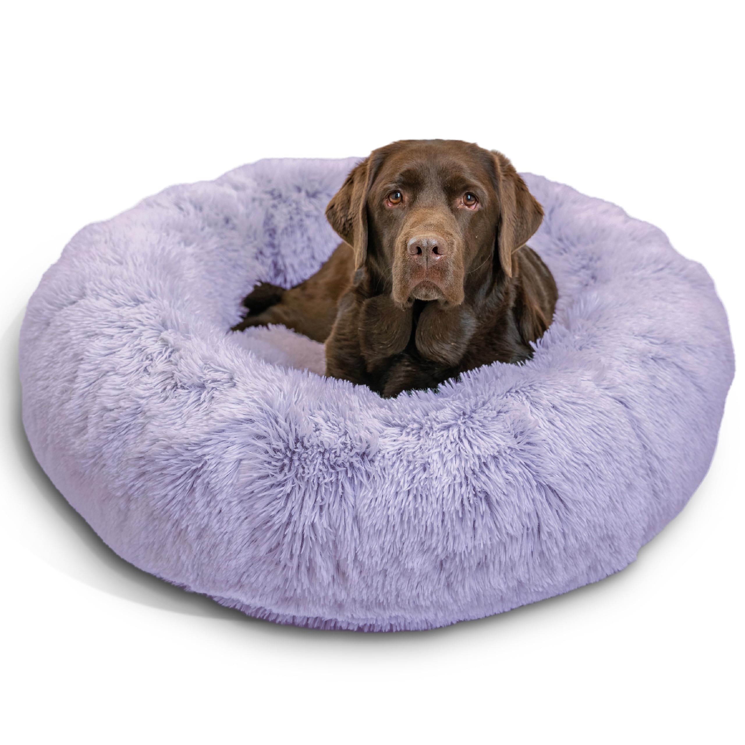 Best Friends by Sheri The Original Calming Donut Dog Bed for Large Dogs up to 100 lbs, Shag Faux Fur, Lavender, 36" x 36"