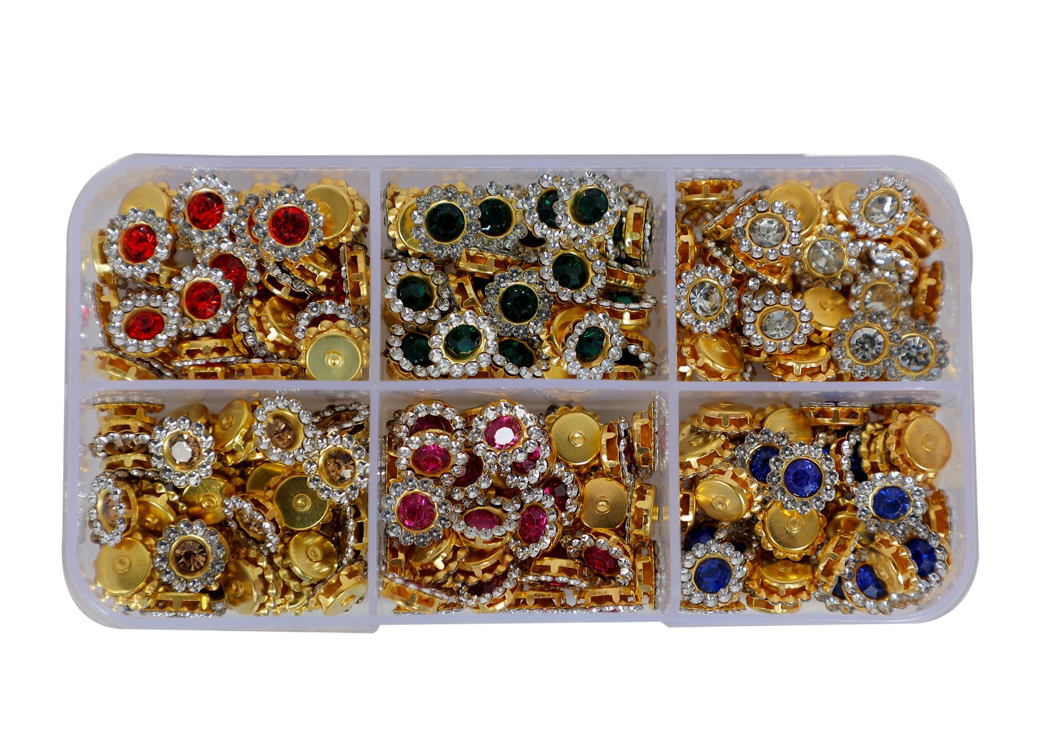 GROTESQUE Flower Shaped Rhinestone Beads - Pasteable Beads Buttons Stones for Jewellery Making, Dress Decoration, Crafts & Embroidery Works, Size - 10x10 mm, (Pack of 40 Pieces Each, 6 colors in box)