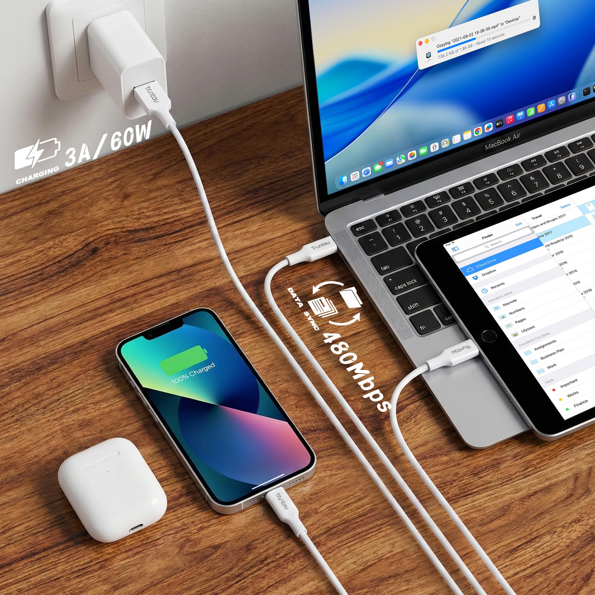 Cavo USB A a USB C, cavo di ricarica tipo C, cavo di ricarica da 1 m, sincronizzazione dati USB C per Samsung S10 S9 S8 Plus A80 A71 A51 Note 20 10 9, LG V50, Moto G G8, ecc., Bianco TPE