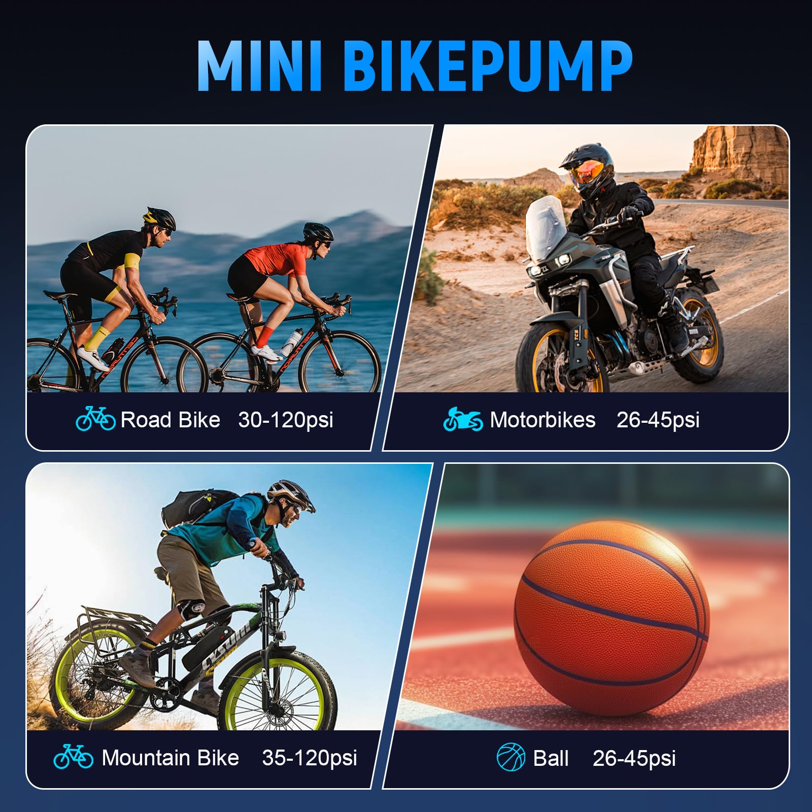 Compresor Aire Portatil, 150PSI Inflador Ruedas Coche, Bomba de Bicicleta, Mini Bomba de Aire Bicicleta Electrica, con Pantalla LCD Digital y Linterna LED, para Coches, Motos