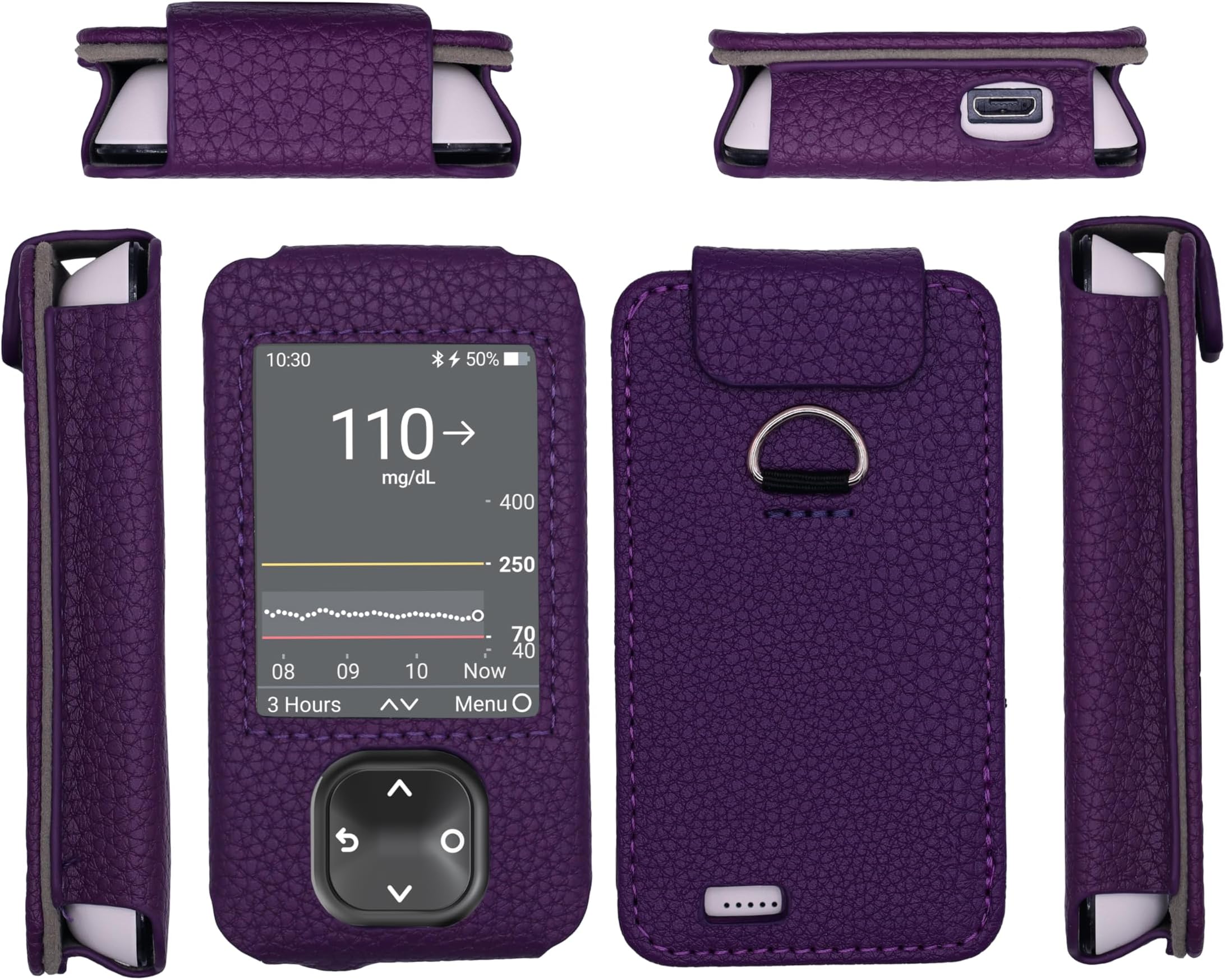 SNK Dexcom G7 / G6 Receiver Fitted Leather Case W/Screen Protector & Lanyard (Purple)