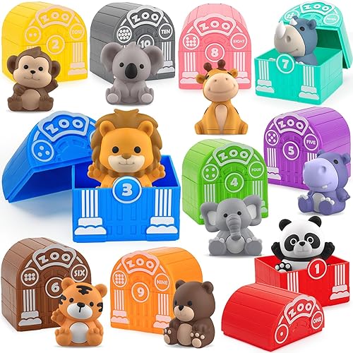Miniatura 5 de Aigybobo Juguetes de aprendizaje para niños de 1, 2, 3 años, 40 juguetes de animales Montessori, contar, combinar y clasificar juegos de motricidad