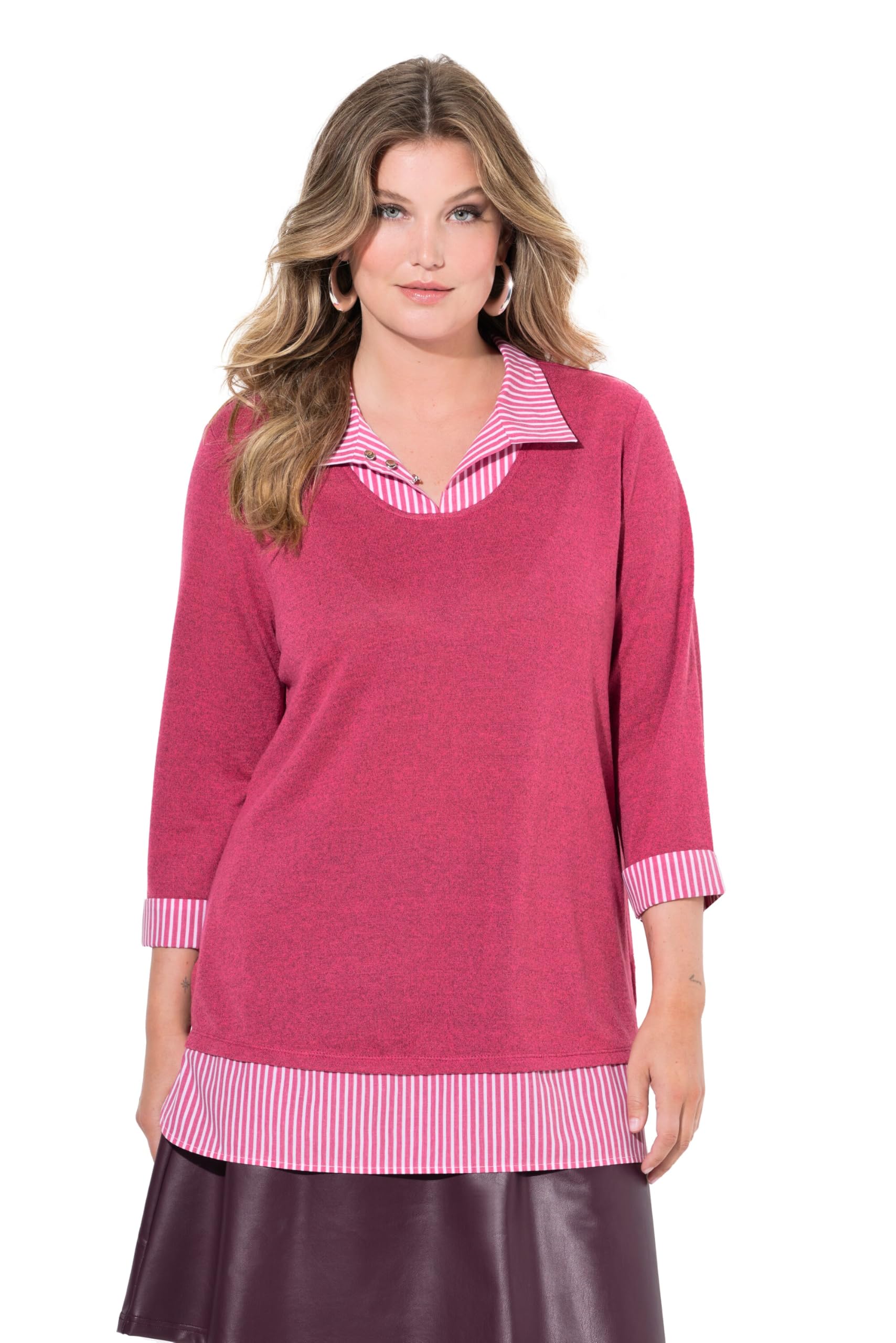 MIAMODA Damen große Größen Übergrößen Plus Size 2-in-1-Pullover, Lagen-Look, 3/4-Ärmel 836801